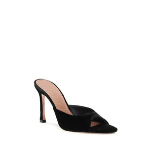 Schwarze Leder-Stilettosandalen