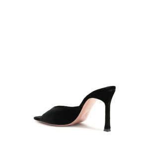 Schwarze Leder-Stilettosandalen