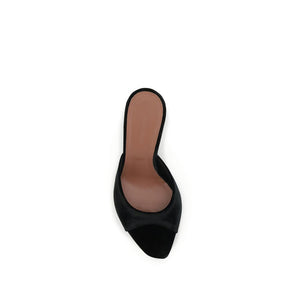 Schwarze Leder-Stilettosandalen