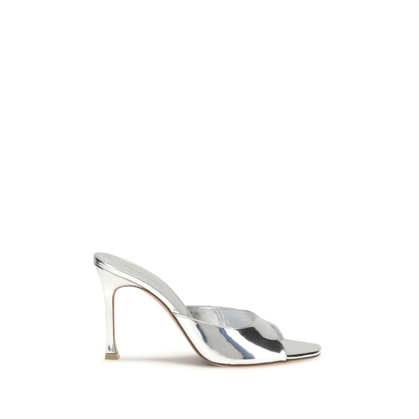 Silberne Leder-Pantoffeln