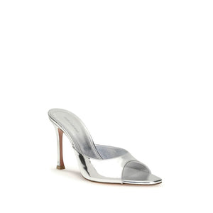 Silberne Leder-Pantoffeln