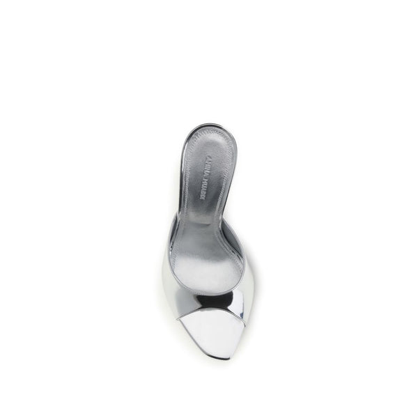 Silberne Leder-Pantoffeln