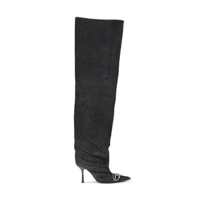 Schwarze Overknee-Stiefel aus Stoff