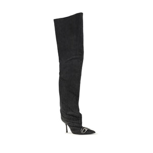 Schwarze Overknee-Stiefel aus Stoff