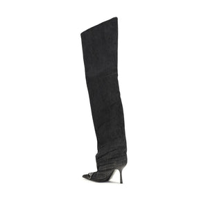 Schwarze Overknee-Stiefel aus Stoff