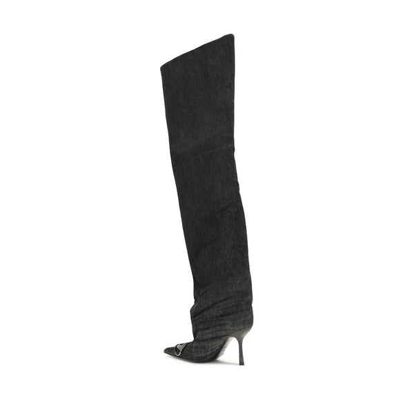 Schwarze Overknee-Stiefel aus Stoff