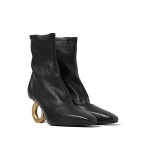 Schwarze Lammleder-Stiefel mit hohem Absatz