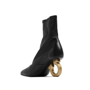 Schwarze Lammleder-Stiefel mit hohem Absatz