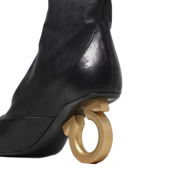 Schwarze Lammleder-Stiefel mit hohem Absatz