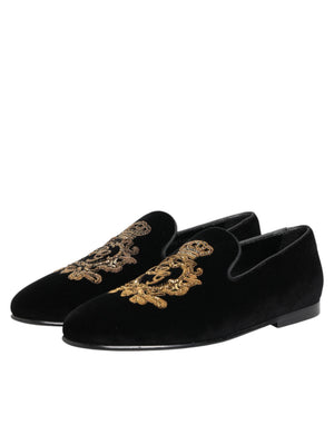 Schwarze Samt-Goldkrone Herren-Loafer