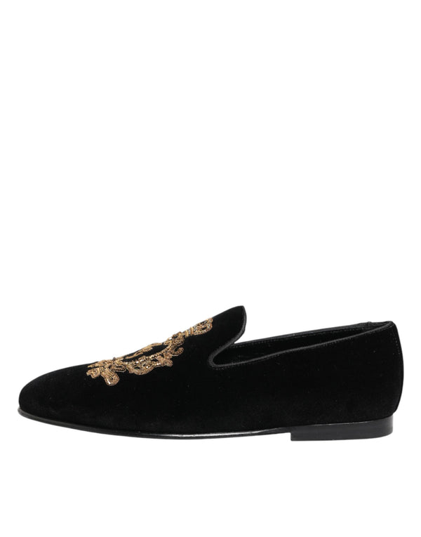 Schwarze Samt-Goldkrone Herren-Loafer