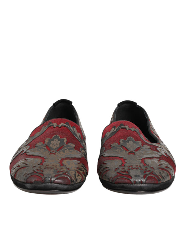 Bordeaux Jacquard Leder-Loafer zum Hineinschlüpfen