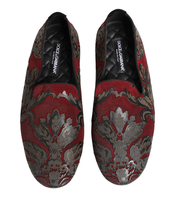Bordeaux Jacquard Leder-Loafer zum Hineinschlüpfen