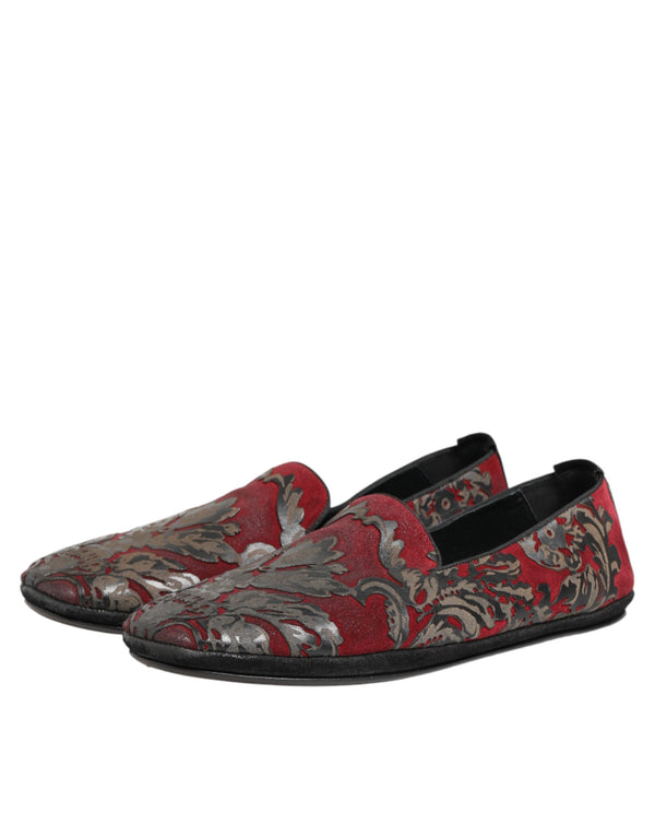 Bordeaux Jacquard Leder-Loafer zum Hineinschlüpfen