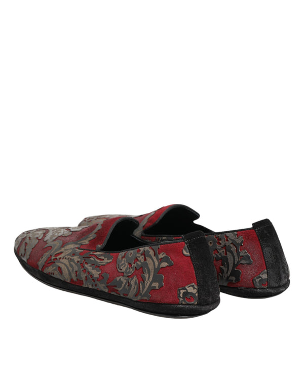 Bordeaux Jacquard Leder-Loafer zum Hineinschlüpfen