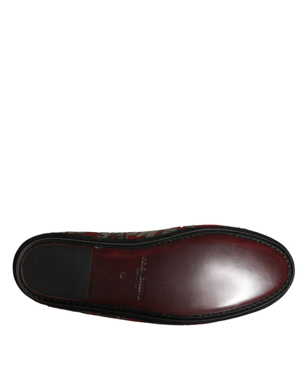 Bordeaux Jacquard Leder-Loafer zum Hineinschlüpfen