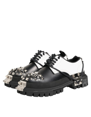 Schwarze-Weiße Herren-Derby-Schuhe mit Nieten