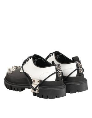 Schwarze-Weiße Herren-Derby-Schuhe mit Nieten