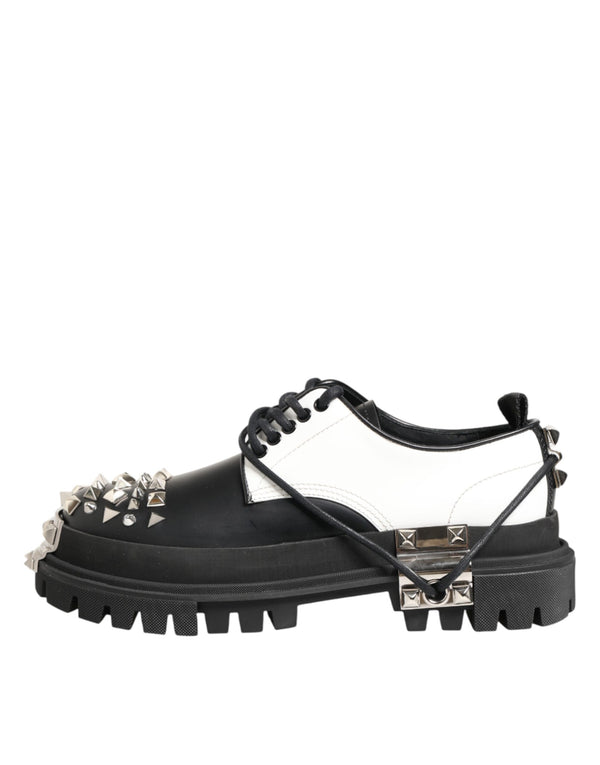 Schwarze-Weiße Herren-Derby-Schuhe mit Nieten