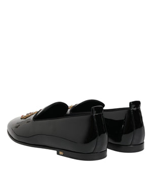 Schwarze Leder-Loafer mit goldener Krone für Herren
