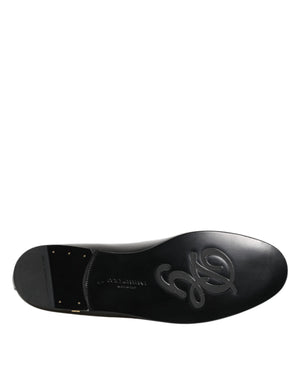Schwarze Leder-Loafer mit goldener Krone für Herren