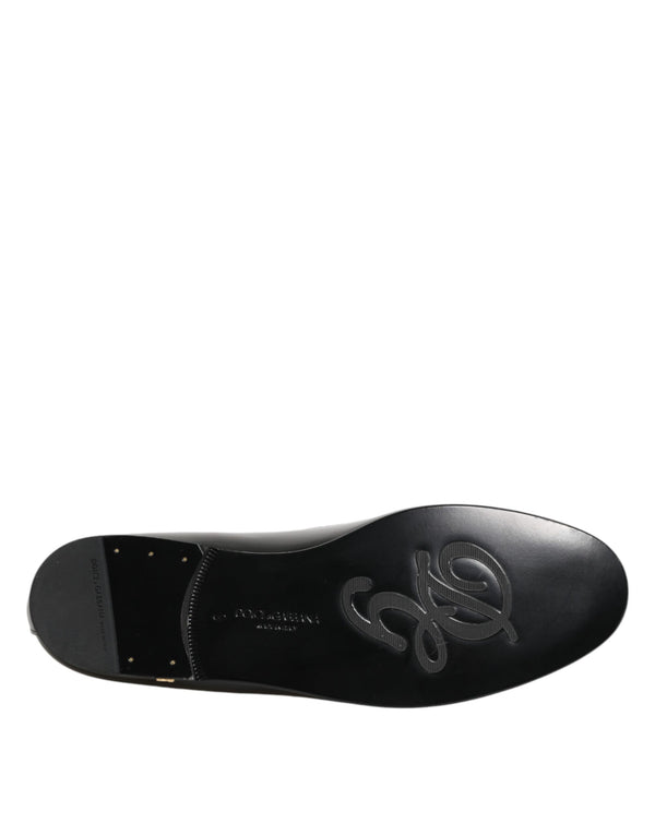 Schwarze Leder-Loafer mit goldener Krone für Herren