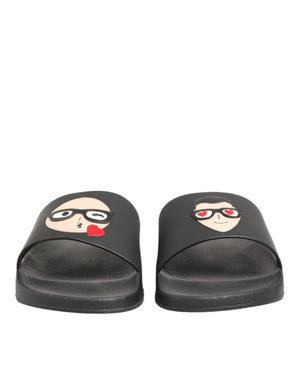 Schwarze Leder-Slides Sandalen Strandschuhe