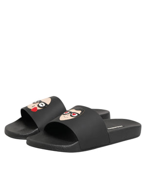 Schwarze Leder-Slides Sandalen Strandschuhe