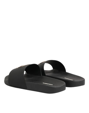 Schwarze Leder-Slides Sandalen Strandschuhe