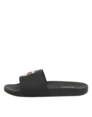 Schwarze Leder-Slides Sandalen Strandschuhe