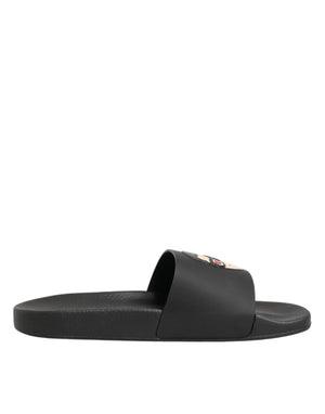 Schwarze Leder-Slides Sandalen Strandschuhe
