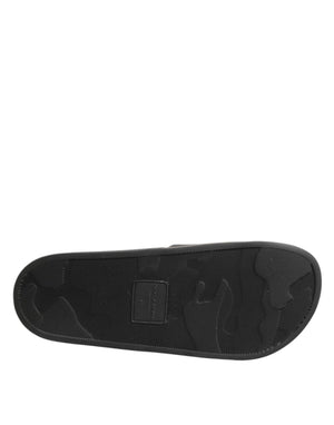 Schwarze Leder-Slides Sandalen Strandschuhe