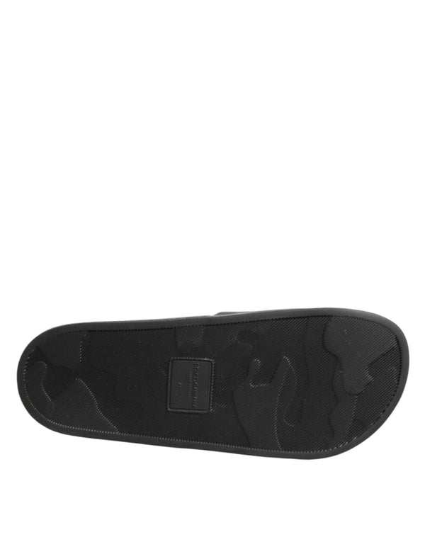Schwarze Leder-Slides Sandalen Strandschuhe