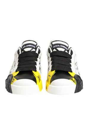 Mehrfarbige Leder-Graffiti-Sneakers mit niedrigem Schaft