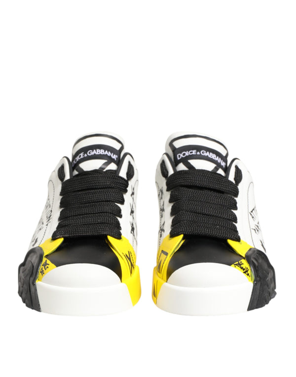 Mehrfarbige Leder-Graffiti-Sneakers mit niedrigem Schaft