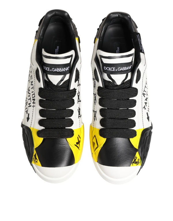 Mehrfarbige Leder-Graffiti-Sneakers mit niedrigem Schaft