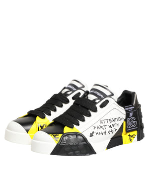 Mehrfarbige Leder-Graffiti-Sneakers mit niedrigem Schaft