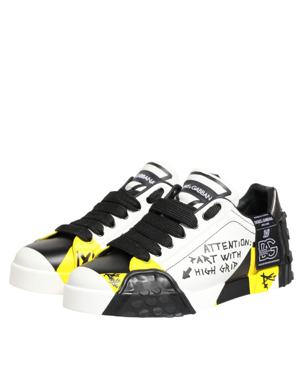 Mehrfarbige Leder-Graffiti-Sneakers mit niedrigem Schaft