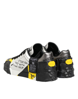 Mehrfarbige Leder-Graffiti-Sneakers mit niedrigem Schaft