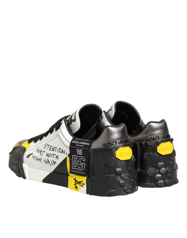 Mehrfarbige Leder-Graffiti-Sneakers mit niedrigem Schaft