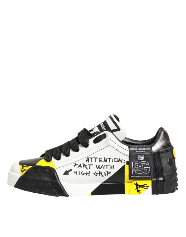 Mehrfarbige Leder-Graffiti-Sneakers mit niedrigem Schaft