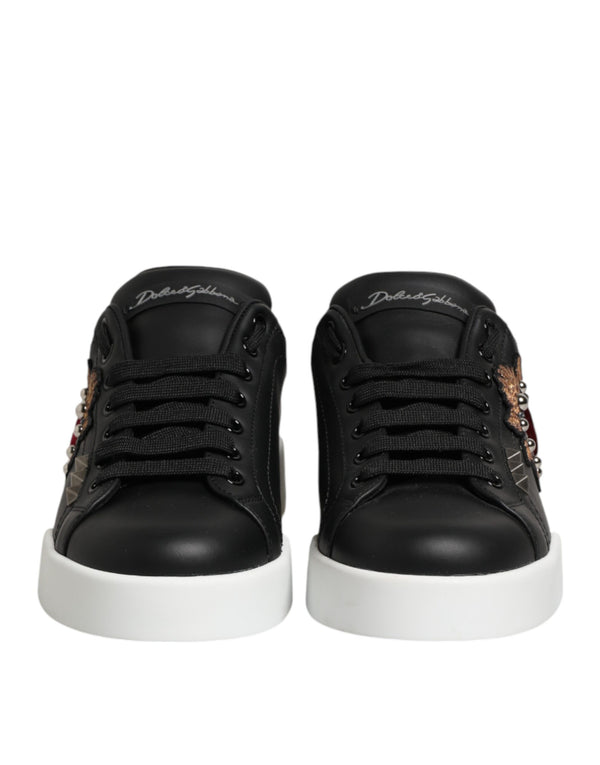 Schwarze Sneakers aus Leder mit Herz-Applikation