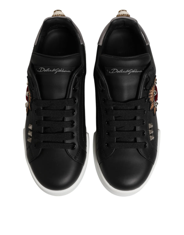 Schwarze Sneakers aus Leder mit Herz-Applikation