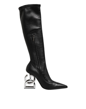 Schwarze Lederstiefel mit DG-Logo bis zum Knie