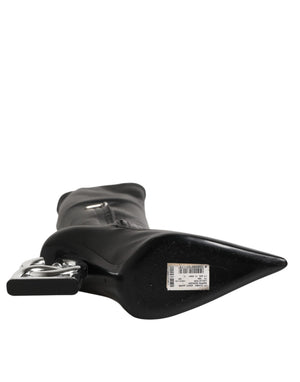 Schwarze Lederstiefel mit DG-Logo bis zum Knie