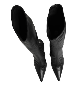 Schwarze Lederstiefel mit DG-Logo bis zum Knie