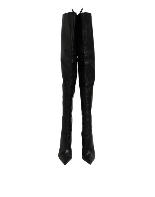 Schwarze Leder-Stilettos als Kniehohe Stiefel
