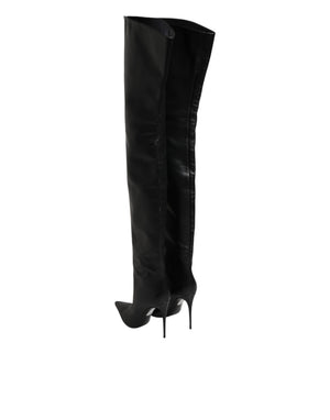 Schwarze Leder-Stilettos als Kniehohe Stiefel