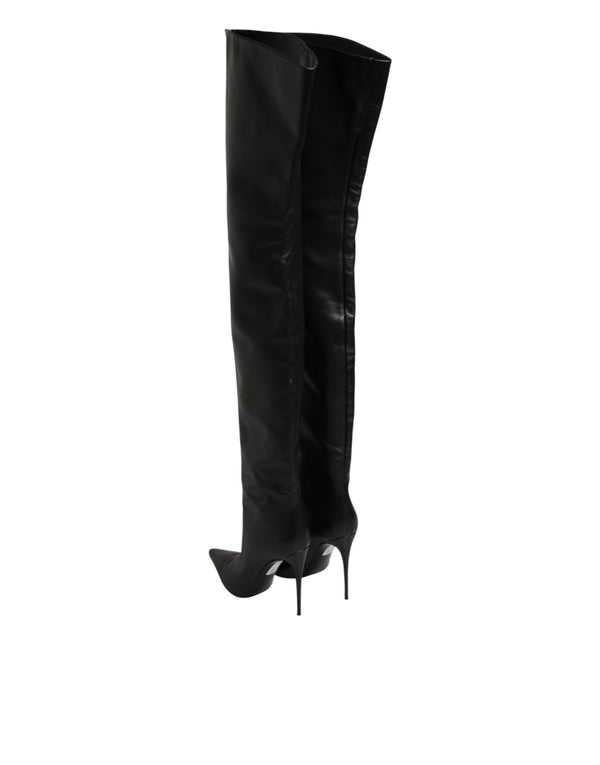 Schwarze Leder-Stilettos als Kniehohe Stiefel