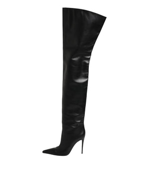 Schwarze Leder-Stilettos als Kniehohe Stiefel